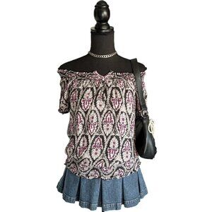 purple silk off the shoulder top